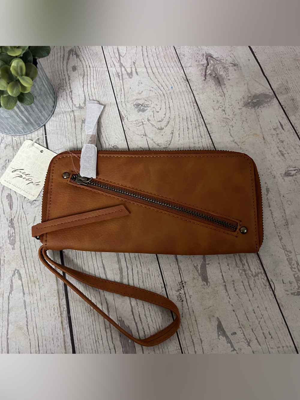 FREE PEOPLE - Brown Tan Distressed Vegan Wallet New w/ Tags MSRP $58 New